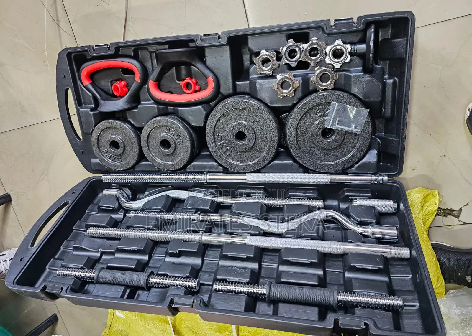 58kg Dumbbells Set With a Curl Bar and Kettlebell Holder