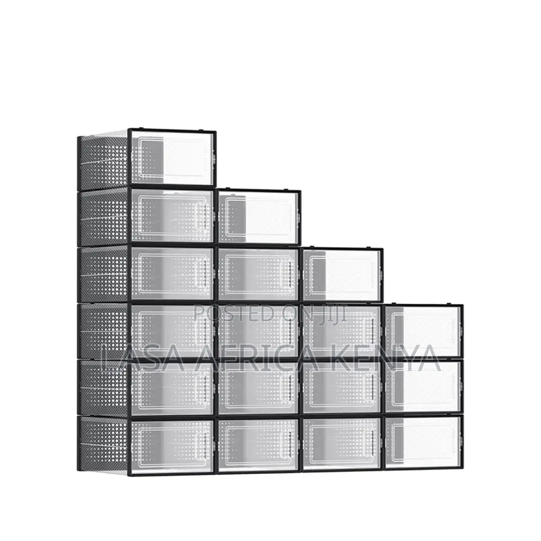 LASA Storage Box Set, Black Edge - 18 Stackable Foldable Units for Hom