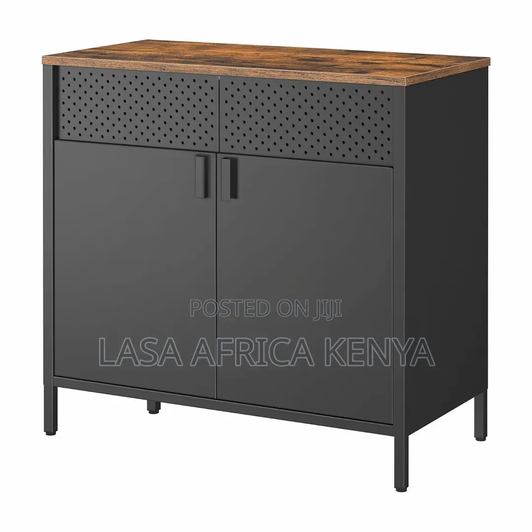 LAZAVA Industrial Sideboard Cabinet, Black Rustic Brown, 80 X 40 X 7