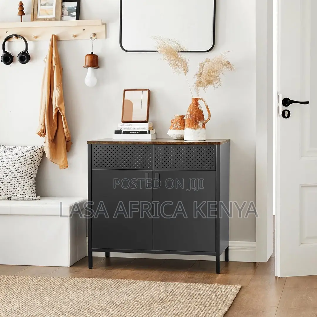 LAZAVA Industrial Sideboard Cabinet, Black Rustic Brown, 80 X 40 X 7