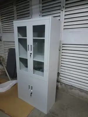 *Glass Door Metallic Cabinet With Lock - 4 Door*