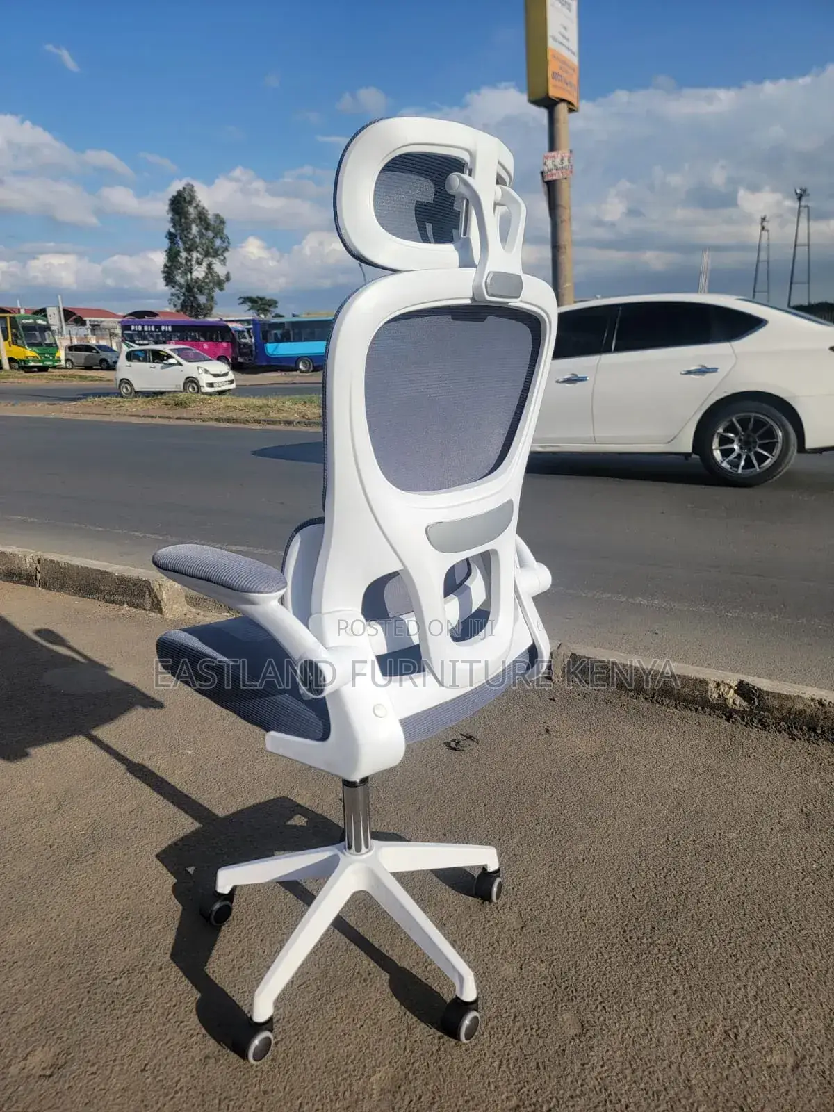 *Ergonomic Office Chair With Headrest - Grey Mesh With Lumbar Support*