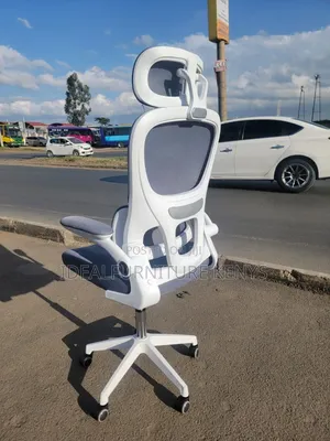 *Ergonomic Office Chair With Headrest - Grey Mesh With Lumbar Support*