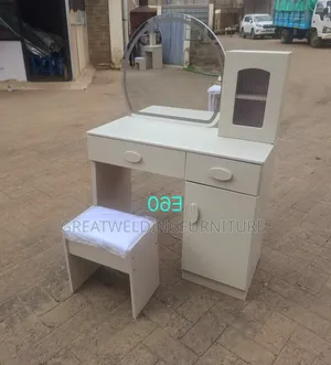 Modern Wooden Dressing Table With Mirror Stool and Storage Drawers