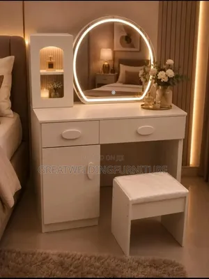 Beautiful Modern Dressing Table With Mirror Stool and Drawers Hf4