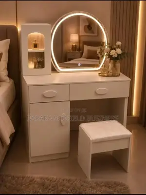 Beautiful Modern Dressing Table With Mirror Stool and Drawers Hf4