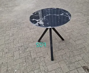 Modern Round Black Faux-Marble Top Table