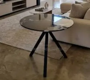 Modern Round Black Faux-Marble Top Table