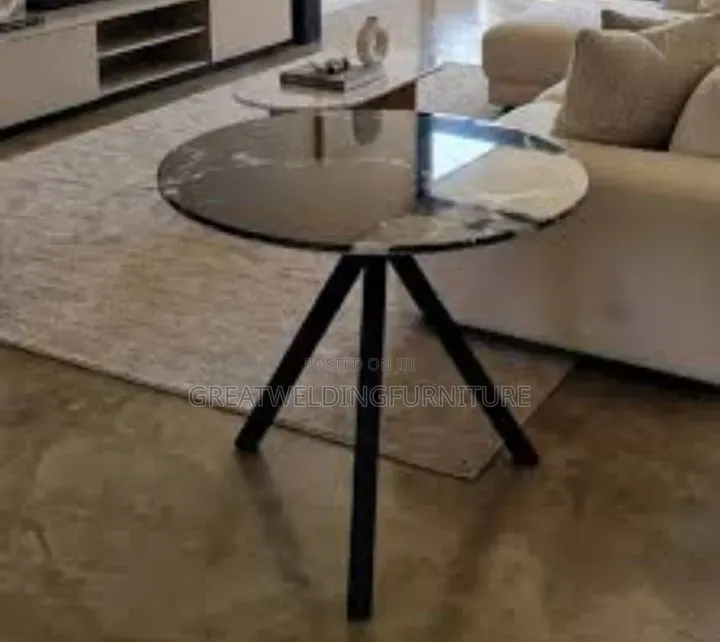 Modern Round Black Faux-Marble Top Table