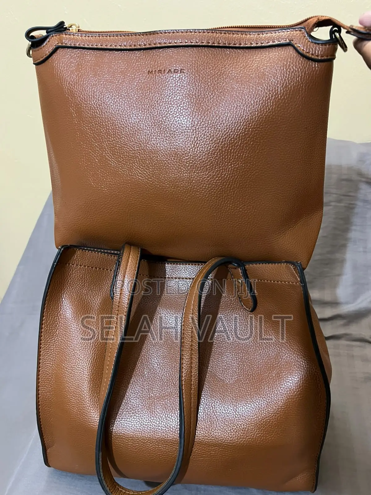 2-in-1 Brown Tote Handbag With Matching Pouch