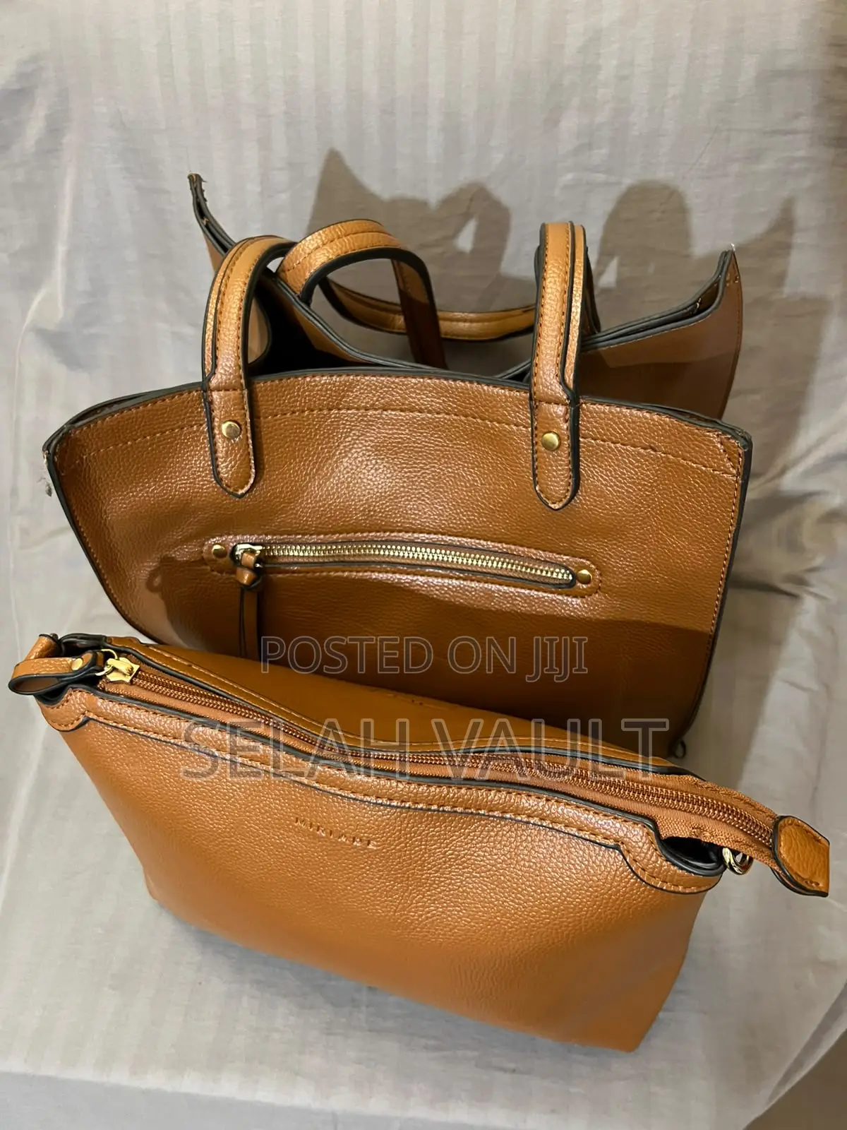 2-in-1 Brown Tote Handbag With Matching Pouch