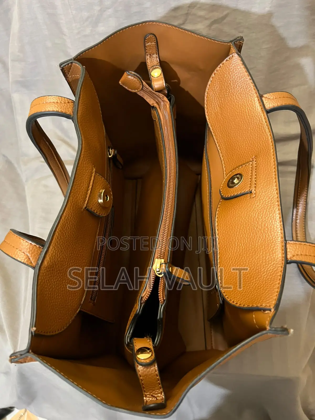 2-in-1 Brown Tote Handbag With Matching Pouch