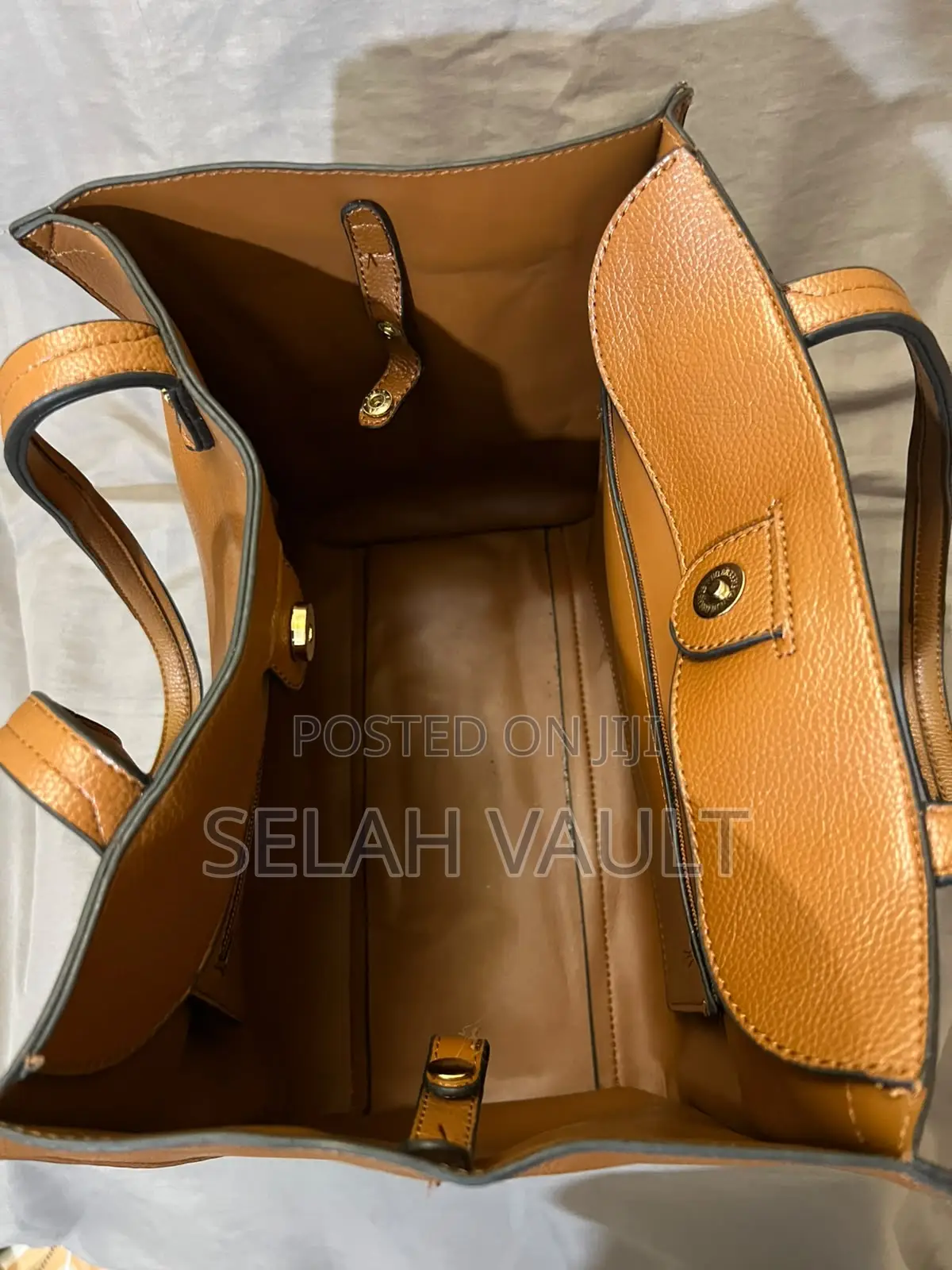 2-in-1 Brown Tote Handbag With Matching Pouch