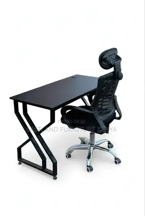Black Z-Design Office Desk + Headrest Mesh Chair Set
