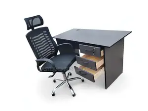 Black Office Desk With 3 Drawers and Headrest Chair Set
