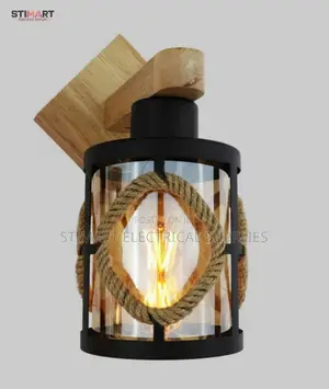 Vintage Wood Rope Glass Wall Lamp