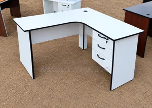 L-Shaped White Office Desk With 3 Drawers - Lockable