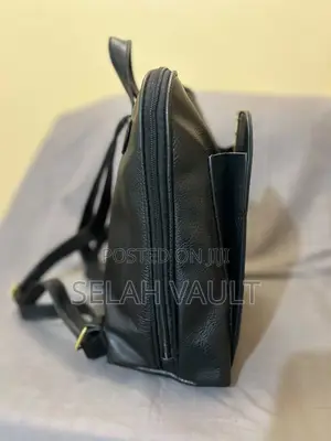Black Leather Backpack With Gold Detail