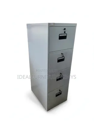 Grey Metal Filing Cabinet - 4 Drawers With Keys