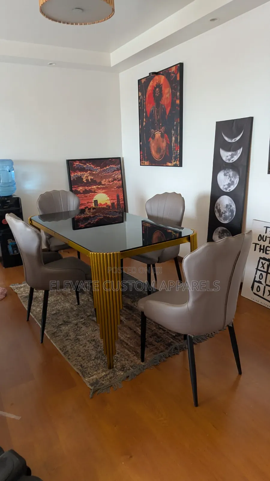 4 Seaters Glass Top Dining Table With a Gold Metal Frame/Legs