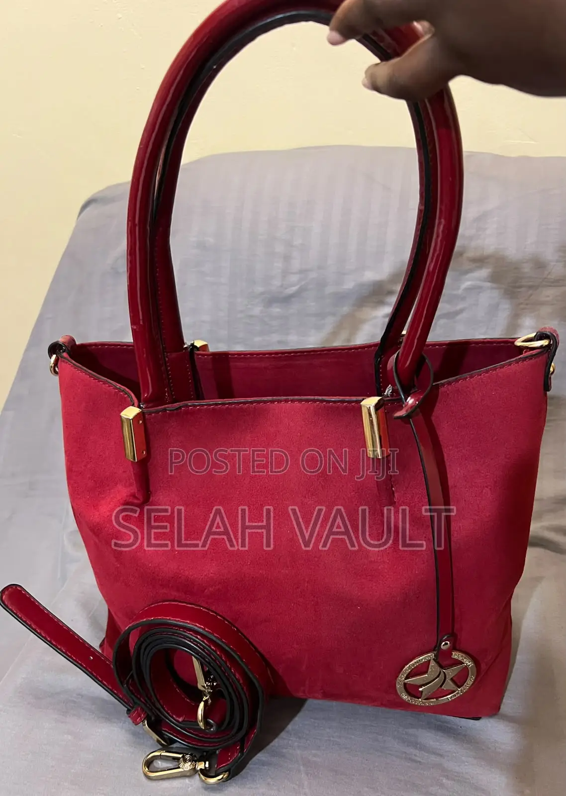 Elegant Burgundy Suede Tote Handbag With Detachable Shoulder Strap
