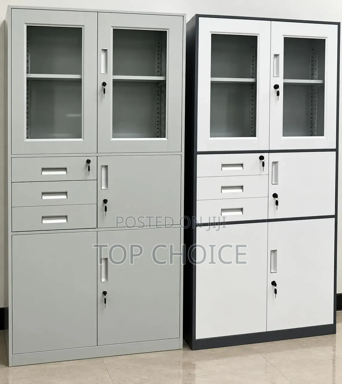 Modern 4-Door Steel Office Filing Cabinet With Glass Doors Drawers