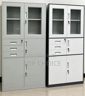 Modern 4-Door Steel Office Filing Cabinet With Glass Doors Drawers
