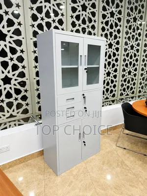 Modern 4-Door Steel Office Filing Cabinet With Glass Doors Drawers