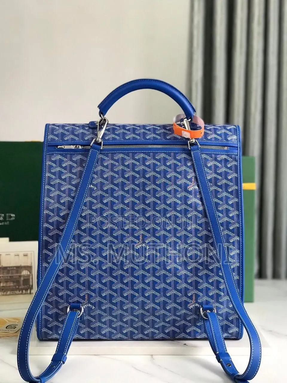 Blue Goyardine Canvas a Goyard Saint Leger Backpack