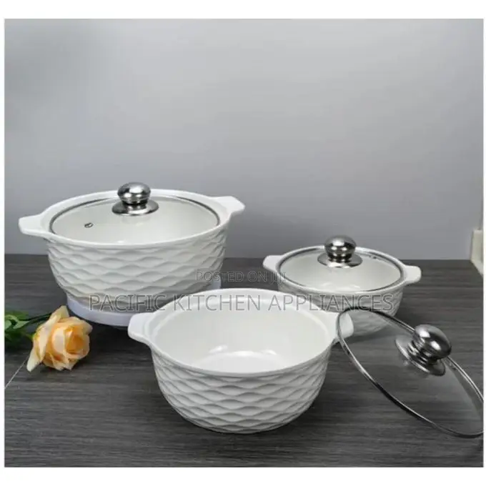 Set of 3 White Soup Pots