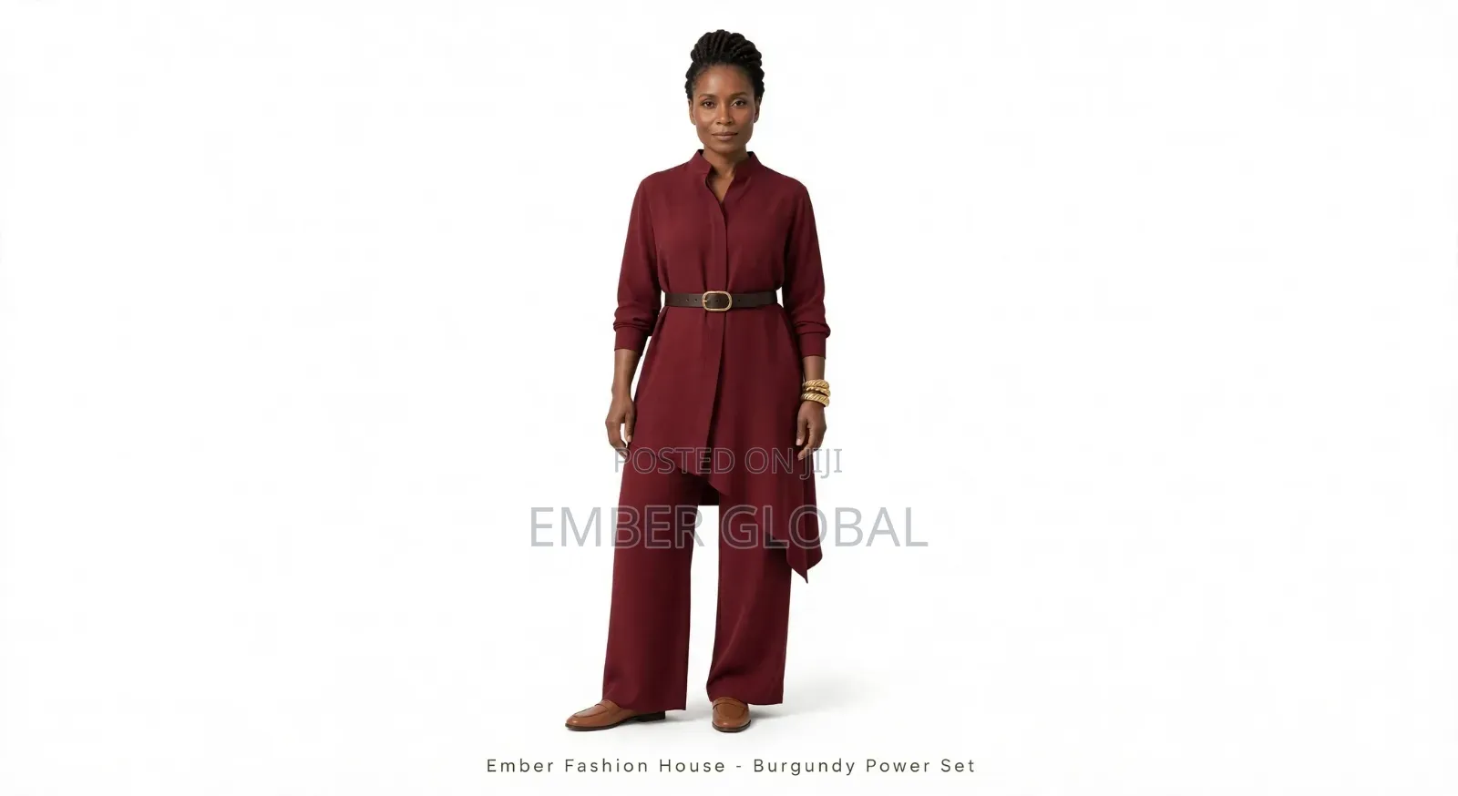 Olive Power Set-Asymmetrical Tunic +Wide Leg Pants - Ember Fashion