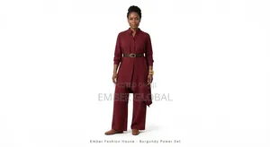 Olive Power Set-Asymmetrical Tunic +Wide Leg Pants - Ember Fashion