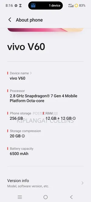 Vivo V60 256 GB Gray