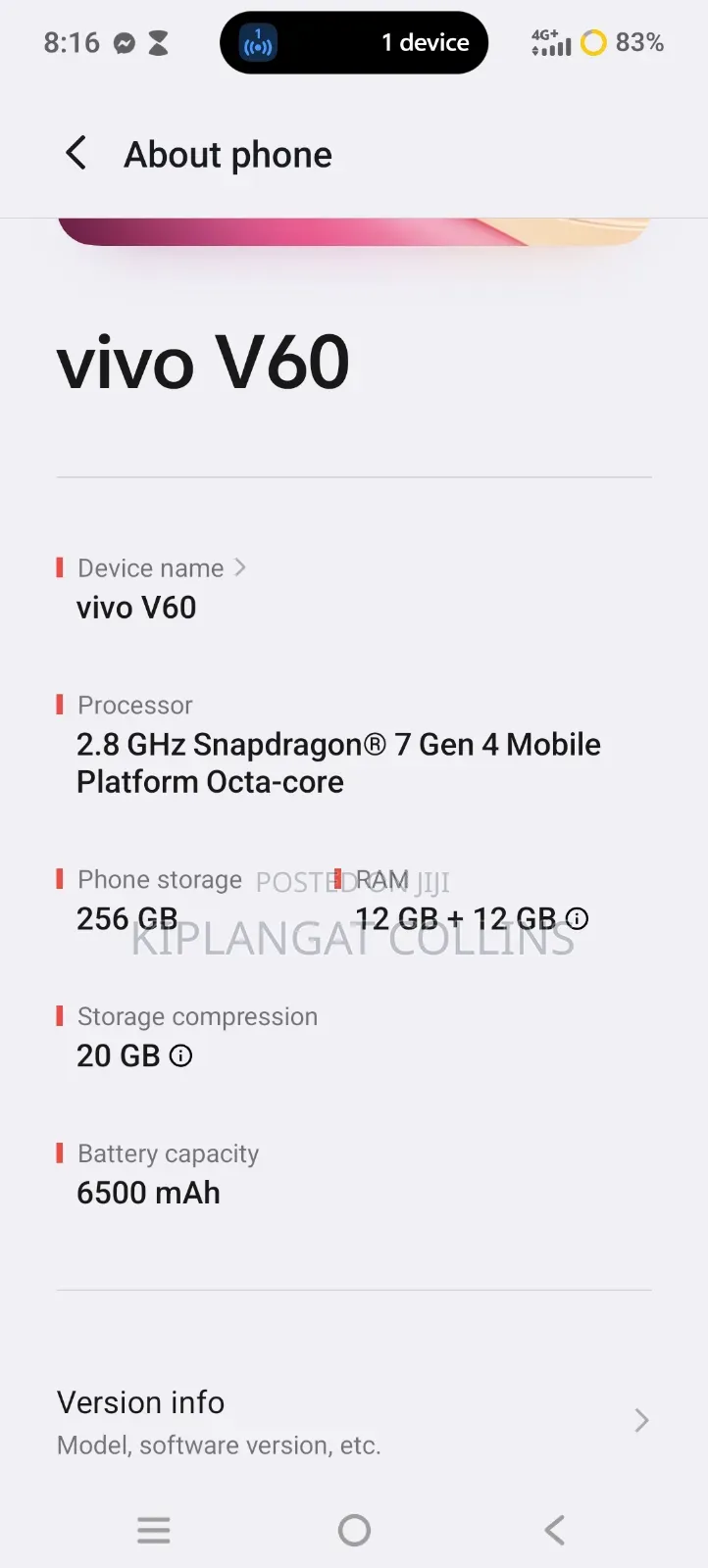 Vivo V60 256 GB Gray