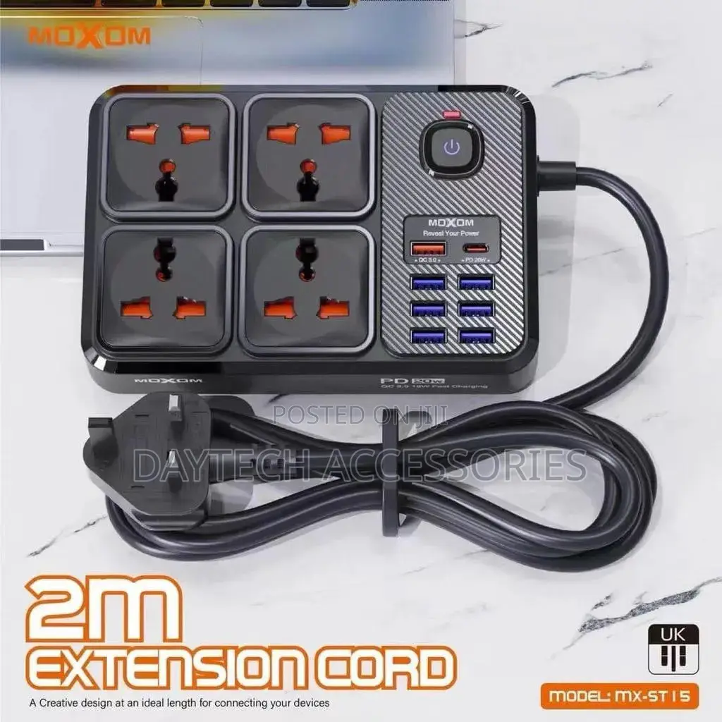 The Moxom MX-ST15 12-in-1 Power Strip 4 Power Sockets Extension.