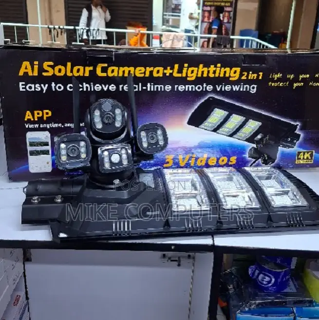 450watts Ai Solar Powered 4g Triple Lens PTZ Camera Floodlight