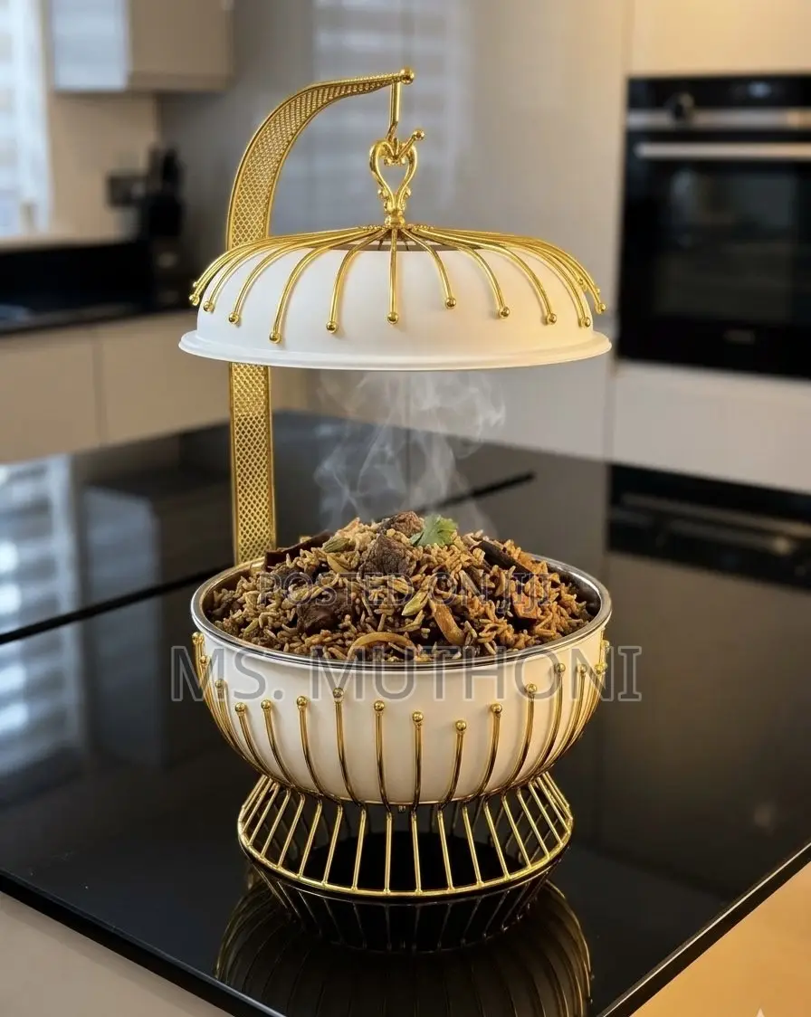 S.steel White /Gold Accents 8L Hanging Lid Luxury Chaffing Dish