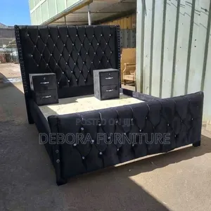 Executive Crystal Tufted Black Bed Frame Bedside Cabinets Set