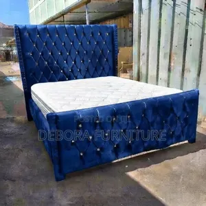 Brand New Royal Blue Velvet Wingback Bed With a Comfortable Mattress.