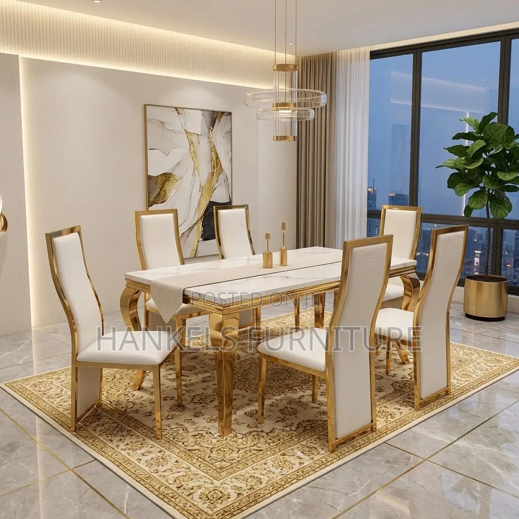 6 Seater Marble Dining Set – Modern Dining Table Chairs