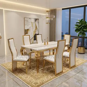 6 Seater Marble Dining Set – Modern Dining Table Chairs