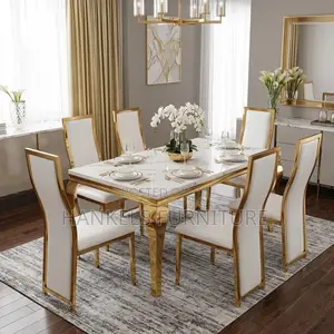 6 Seater Marble Dining Set – Modern Dining Table Chairs