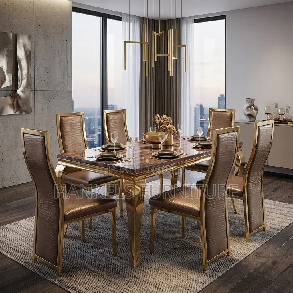 6 Seater Marble Dining Set – Elegant Modern Dining Table