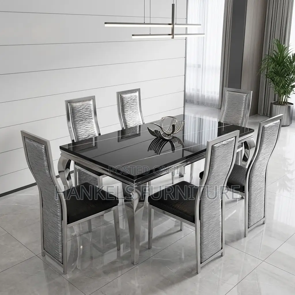 6 Seater Marble Dining Set – Modern Family Dining Table