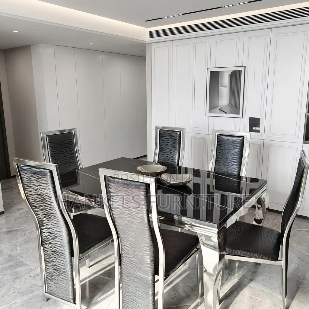 6 Seater Marble Dining Set – Modern Family Dining Table