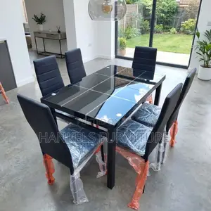 6 Seater Glass Top Dining Set – Modern Dining Table Chairs