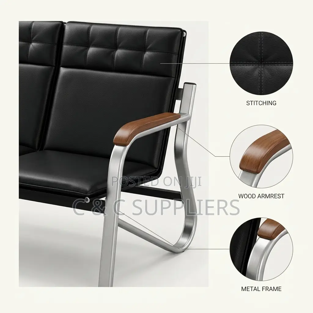 5-Seater Black Hospital Reception Sofa Set.