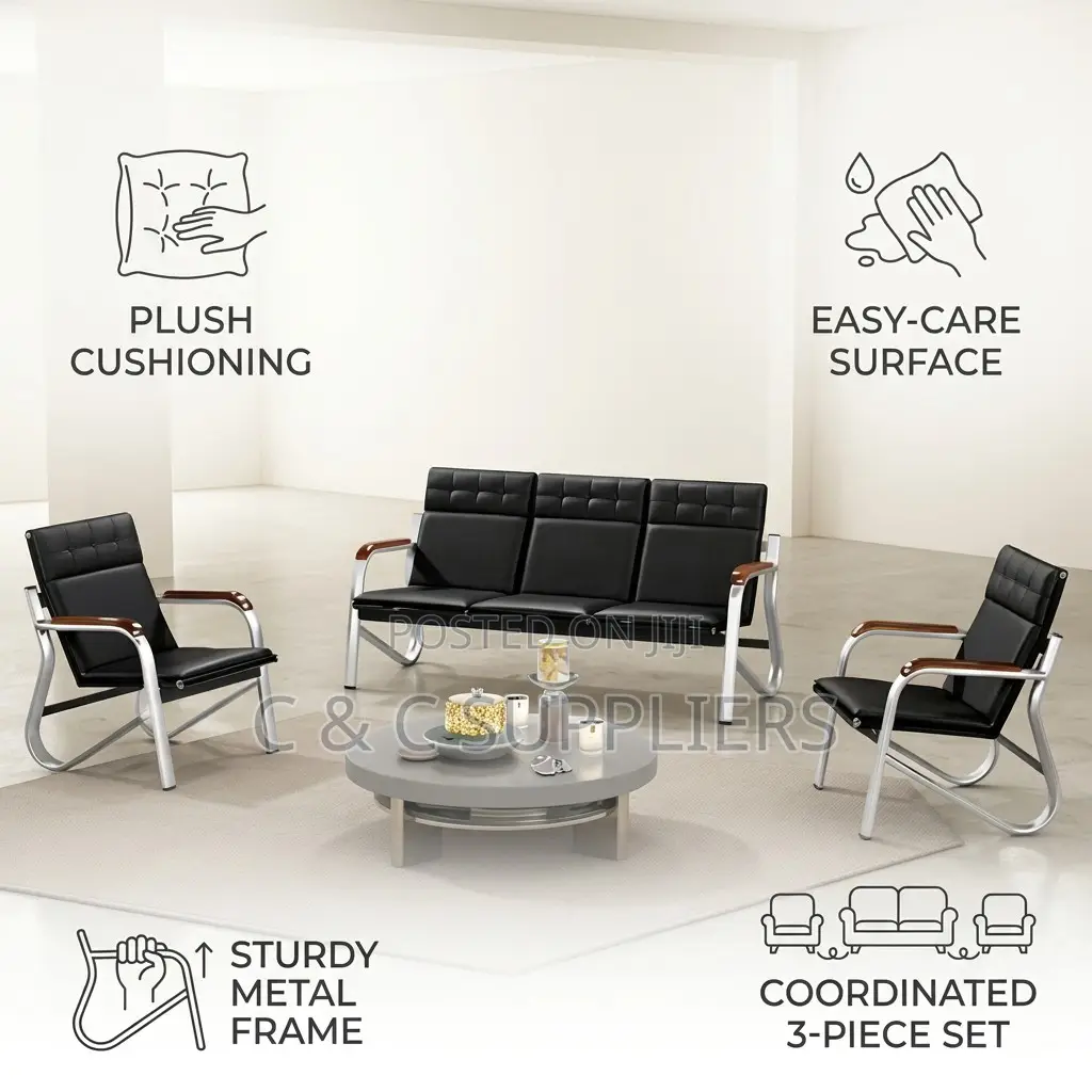5-Seater Black Hospital Reception Sofa Set.