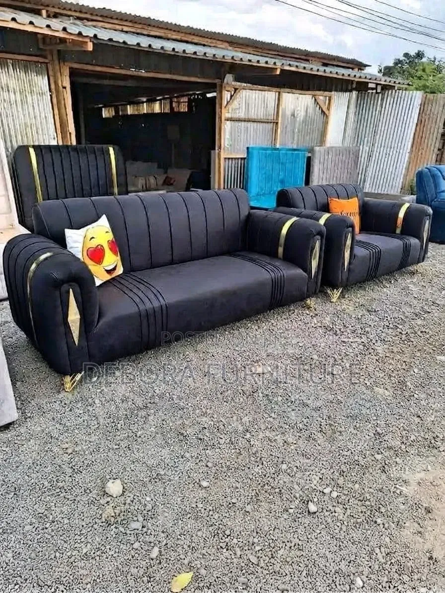 Luxury Black Velvet Sofa Set (3+2 Seater) With Gold Accents