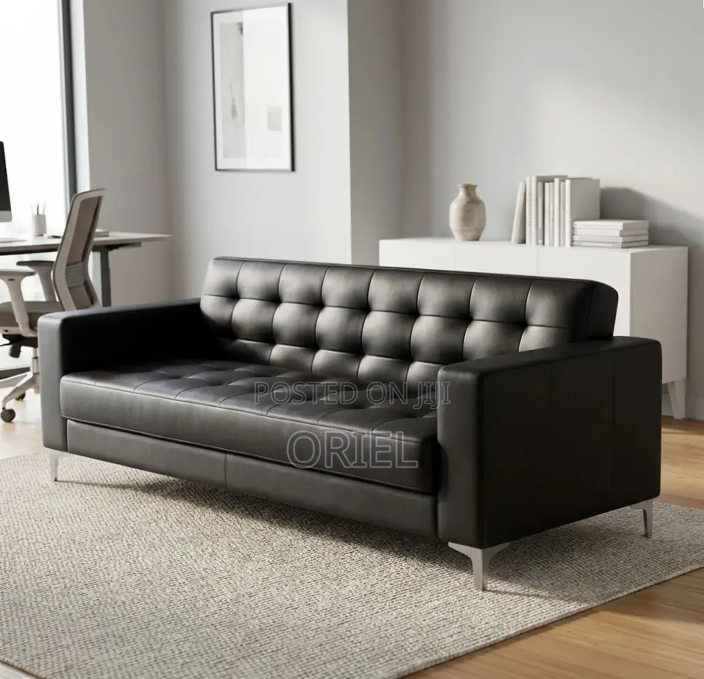 Office Sofa : 3-Seater Leather Office Waiting Sofa